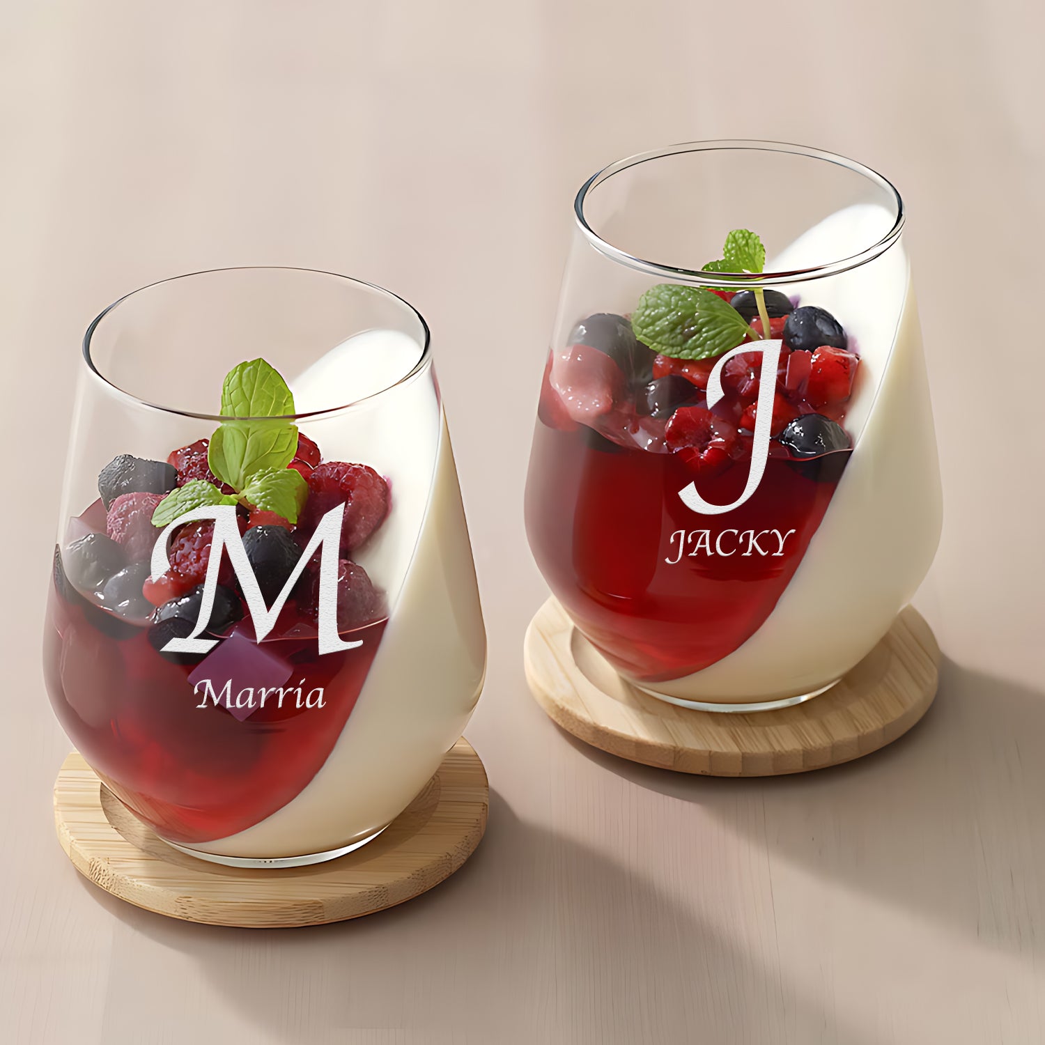 Customize Engraved Stemless Wine Whisky Glass 15OZ-name under initial-BoBo Craft