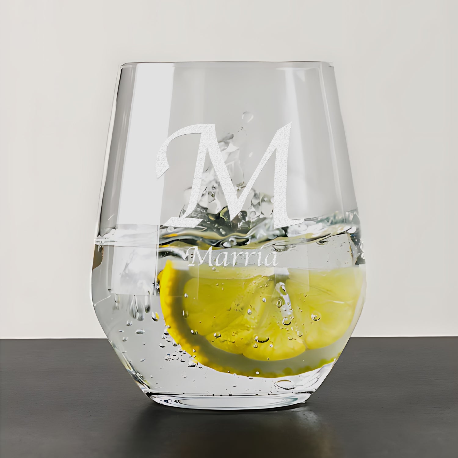 Customize Engraved Stemless Wine Whisky Glass 15OZ-name under initial-BoBo Craft